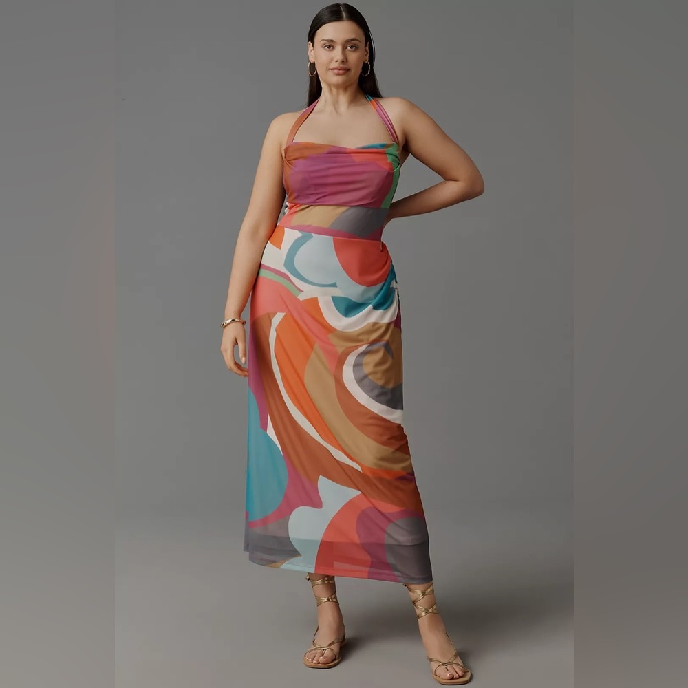 Anthropologie Square-Neck Halter Midi Dress